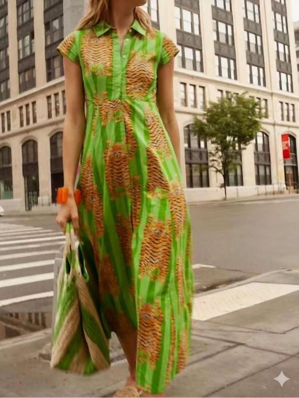 New Miss Madigan Tiger Block Print shirt dress
